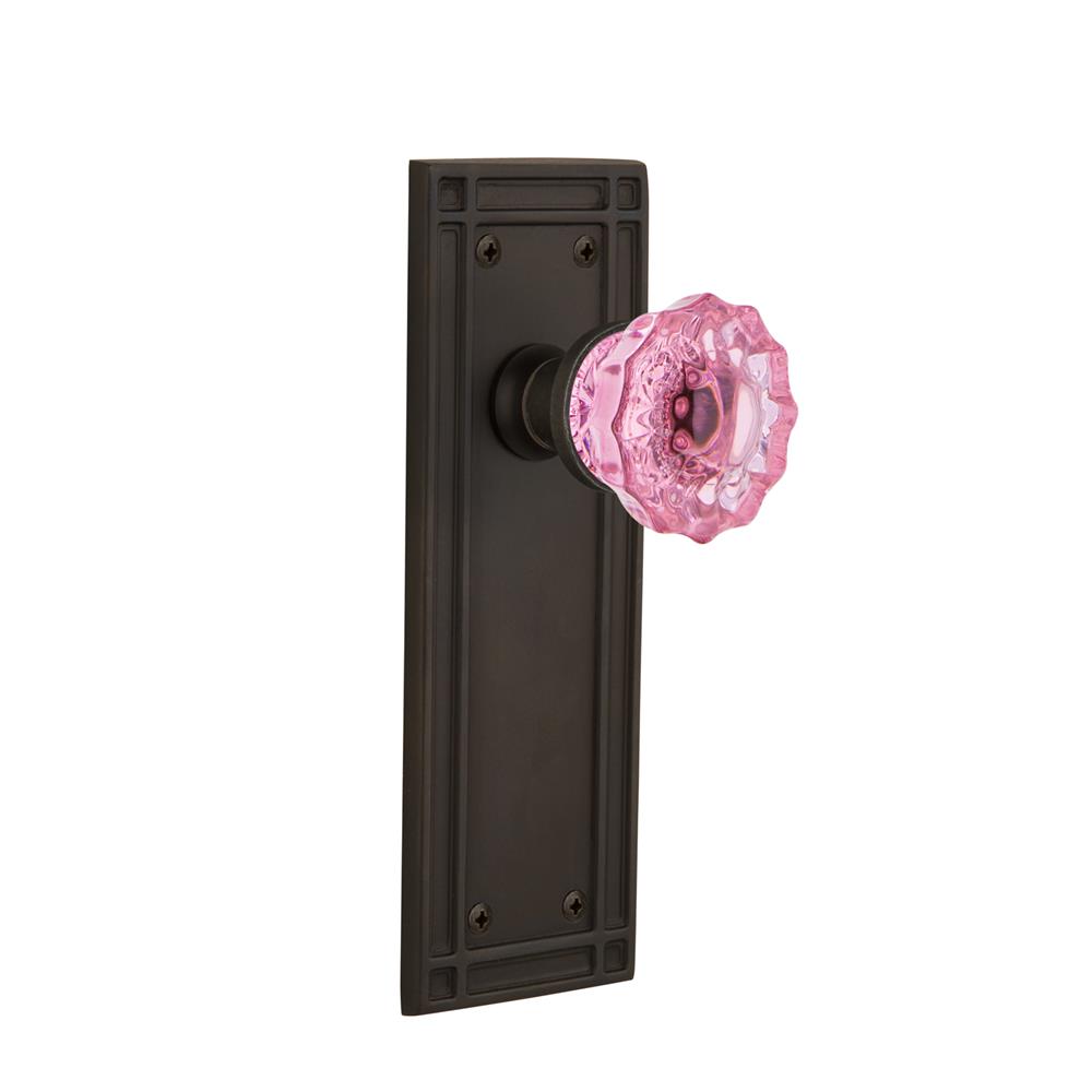 Nostalgic Warehouse MISCRP Colored Crystal Mission Plate Passage Crystal Pink Glass Door Knob in Oil-Rubbed Bronze